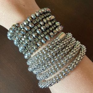Silver Color Coil Bracelet Bundle 2 Piece Costume Jewelry